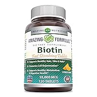 Amazing Formulas Biotin Supplement 10000 mcg (Non-GMO, Gluten Free) - Supports Healthy Hair, Skin & Nails - Promotes Cell Rejuvenation (Fast Dissolve Tablets, 120 Count (Citrus))