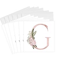 3dRose Greeting Cards - Pretty Pink Floral and Babies Breath Monogram Initial G - 6 Pack - Floral Monograms