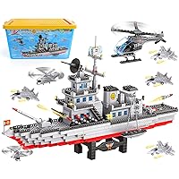 Battleship Building Block Sets with Storage Box,1163pcs, Warship Cruisers Building Blocks Toy,Military Battleship Toys with Aircrafts, Baseplate Lid Included, Gift for Boys Girls 6-12