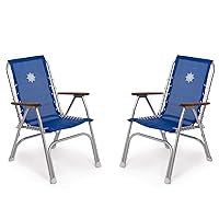 FORMA MARINE Boat Chairs High Back Blue Vinyl MESH Deck Folding Marine Aluminum Teak Furniture Set of 2 M150VB