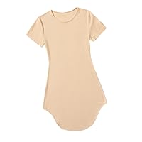 Necklaces for Women Solid Asymmetrical Hem Tee Dress (Color : Apricot, Size : XS)