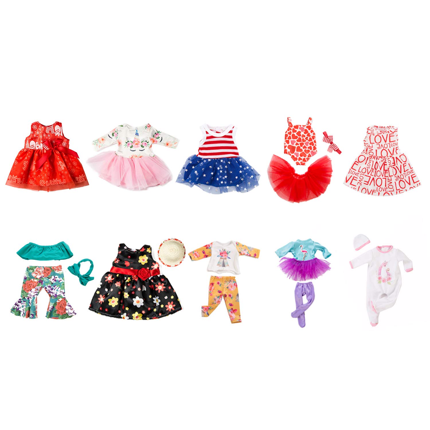ZQDOLL 19 pcs Girl Doll Clothes Gift for 18 inch Doll Clothes and Accessories, Including 10 Complete Sets of Clothing (AZW25)