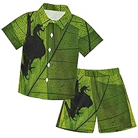 visesunny Toddler Boys 2 Piece Outfit Button Down Shirt and Short Sets Shadow Of Frog Exotic Leaf Boy Summer Outfits