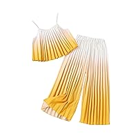 Girls 2 Piece Ombre Pattern Spaghetti Strap Pleated Cami Top and Wide Leg Pants Sets