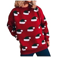 Sweaters for Women Ladies Christmas Wool Knit Round Neck Print Long-Sleeved Sweater Women