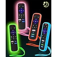 (4 Pack) ONEBOM Cover for Roku Remote, Case for Hisense/TCL Roku TV Steaming Stick/Express Universal Replacement Controller Silicone Sleeve Skin Glow in The Dark (Glow Green&Glow Pink&Orange&Blue)