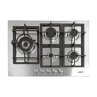 Summit GCJ5SS, 30-Inch-Wide 5-Burner Gas Cooktop, Stainless Steel with Sealed Burners, Cast Iron Grates, NG/LPG Conversion Kit, Wok Ring, Flame Failure Protection, Easy to Clean, Cord Included
