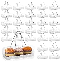 30 Pcs Clear Cake Box with Handles Bakery Clear Pastry Cookies Candy Box Rectangular Plastic Cake Roll Container Portable Treat Dessert Gift Boxes for Cupcake, 8.86 x 3.07 x 3.07 Inch (Silver)