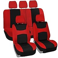 FH Group Car Seat Covers Full Set Cloth - Universal Fit, Automotive, Low Back Front, Airbag Compatible, Split Bench Rear Washable Car Seat Cover for SUV, Sedan, Van Red