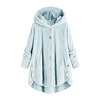 Women's Winter Coats Plus Size Button Tops Hooded Loose Cardigan Wool Coat Jacket 2023, S-5XL