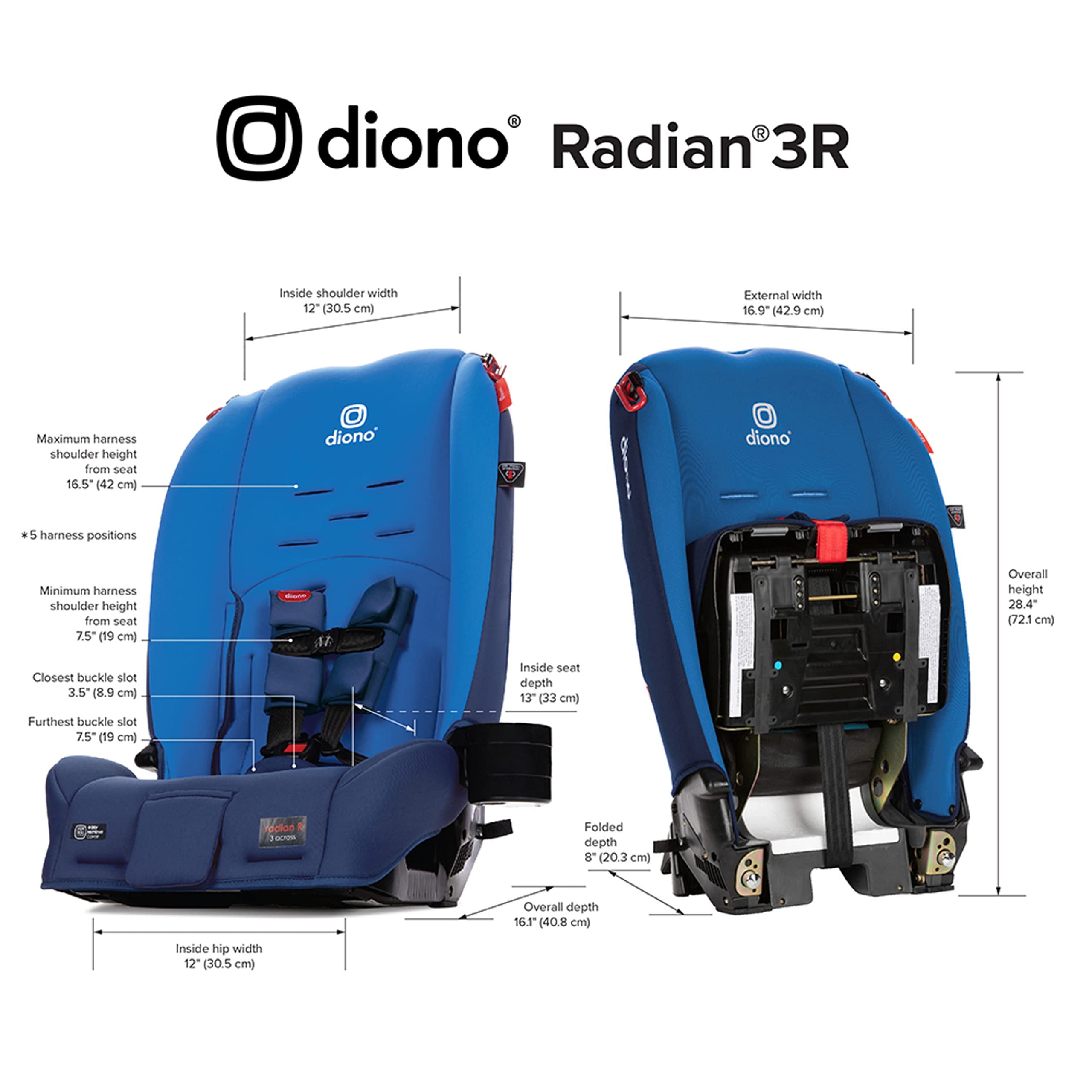 Diono Radian 3R, 3-in-1 Convertible Car Seat, Rear Facing & Forward Facing, 10 Years 1 Car Seat, Slim Fit 3 Across, Blue Sky