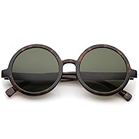 zeroUV Trendy Round Retro Sunglasses for Women, UV400 Vintage Horn Rimmed Neutral-Colored Lens 52mm (Tortoise/Green)