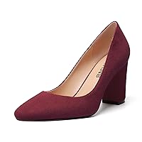 WAYDERNS Womens Solid Square Toe Slip On Suede Evening Dress Block High Heel Pumps Shoes 3.3 Inch
