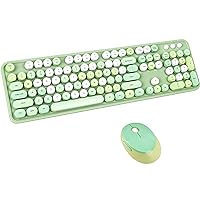 UBOTIE Colorful Computer Wireless Keyboards Mouse Combos, Typewriter Flexible Keys Office Full-Sized Keyboard, 2.4GHz Dropout-Free Connection and Optical Mouse (Green-Colorful)