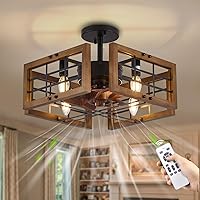 Ceiling Fans with Lights, Wood Flush Mount Ceiling Fan Lights and Remote, Farmhouse Low Profile Ceiling Fan with Light for Living Room, Bedroom, Kitchen (Rustic Wood)