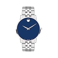 Movado Men's Museum Stainless Steel Watch with a Concave Dot Museum Dial, Silver/Blue (Model 607212)