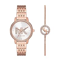 Michael Kors Melissa Three-Hand Rose Gold-Tone Stainless Steel Women's Watch and Slider Bracelet Gift Set (Model: MK1052SET)