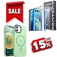 CANSHN Magnetic Case for iPhone 12 and iPhone 12 Pro Light Green + 3 Pack Screen Protector for iPhone 12 and iPhone 12 Pro Tempered Glass with Easy Installation Frame - 6.1 Inch