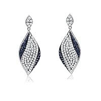 2.30 Cttw Round Cut Color Enhanced Blue and White Natural Diamond Drop Dangle Earrings in Sterling Silver (G-H Color, I Clarity)