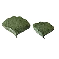 Boho Stoneware Gingko Leaf Shaped, Set of 2 Sizes, Green Plate