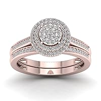 Diamond2Deal Sterling Silver 0.33ct Round Cut Diamond Halo Bridal Set Ring Color- H-I Clarity-I2