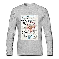 Men's Long Sleeve Crewneck Slim Fit Jean Michel Basquiat Print Casual T Shirt Medium Grey