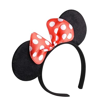 20 Pack Mouse Ears Solid Black and Red Bow Headband for Mouse Themed Birthday Party Supplies