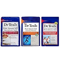 Dr. Teal's Pain Relief Bath Soak Variety Gift Set - Muscle Recovery, Unscented Therapeutic, & Pre & Post Workout (3 Pack, 12lbs Total) - Pure Epsom Salt & Menthol - Treat Tired, Achy Muscles at Home