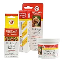 Miracle Care Kwik Stop Styptic Powder, Gel Swabs, Pads for All Your Pets - Dogs, Cats, and Birds; Fast-Acting Blood Stop 0.5 oz Powder, 3 Count Gel Swabs, 90 Count Pads