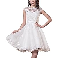 Women's lace Wedding Dress for Bride Tea Length Sheer Wedding Gowns
