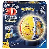 Ravensburger - Illuminated 3D Ball Puzzle - Pokémon - Ages 6+ - 72 Numbered Pieces to Assemble Without Glue - Light Base Included - 11547