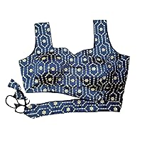 KULIA® Readymade Designer Blouse Sleeveless Crop Top Ethnic Navy Blue Embroidery Blouse Women Saree Blouse Indian Stylish Padded Blouse Designer Dress Women Party Wear