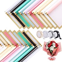 Hoemwarm 200 Sheets 10 Colors Gold Edge Flower Wrapping Paper Bouquet Accessories Supplies,23 Inch,Florist Packaging Paper Floral Waterproof 4 Ribbons for Wedding Birthday Gift DIY Crafts(200 Multi)