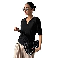 Women's Tops Sexy Tops for Women Shirts Solid Ribbed Knit Top - Casual Half Sleeve Regular Fit Collar Shirt Women's Shirts