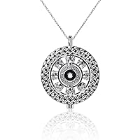 Rhodium Plated Sterling Silver with Emerald Black and White Diamond Cut CZ Rotating 3 Charm Pendant Necklace on 20 to 32 Inch Chain