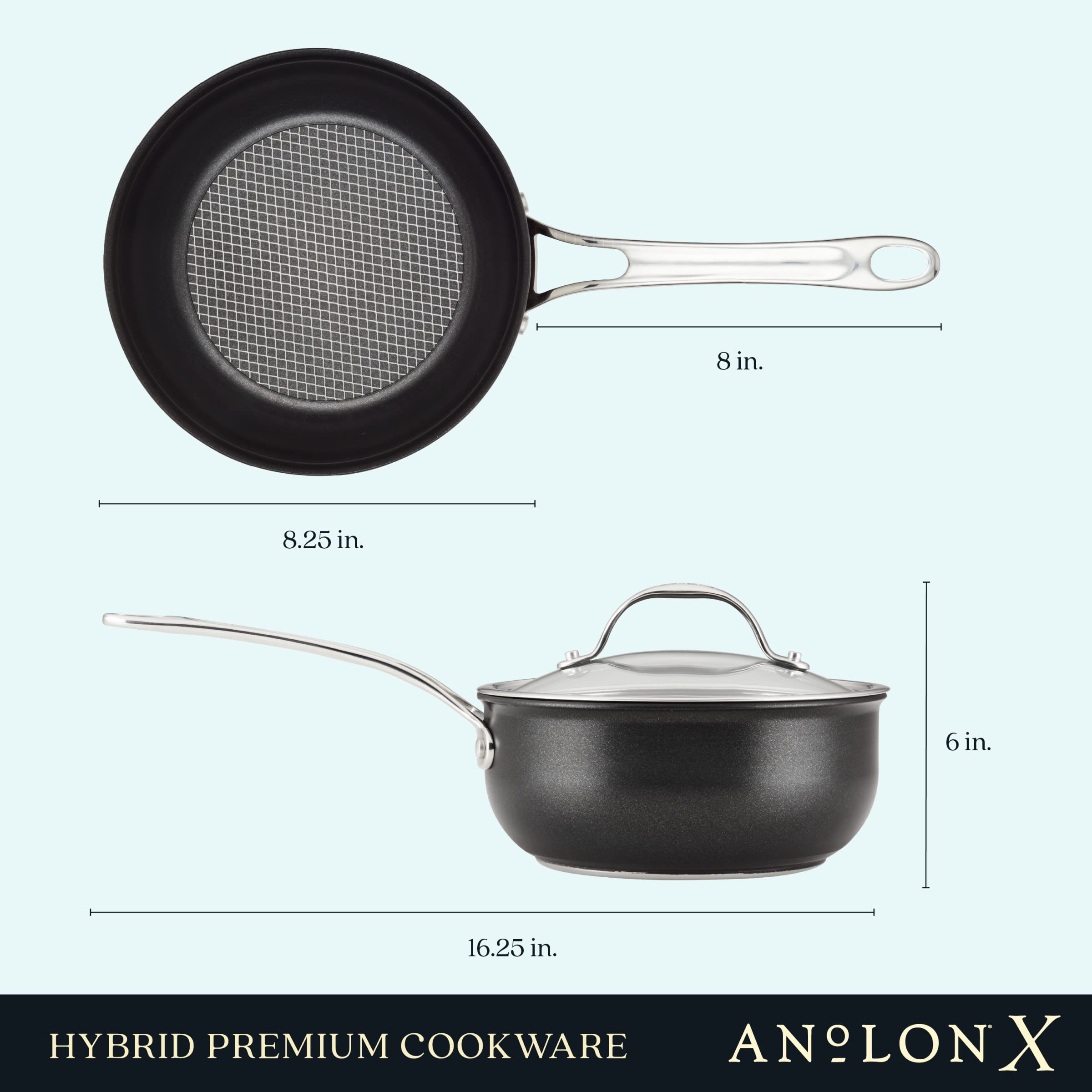Anolon X SearTech Aluminum Nonstick Cookware Saucier with Lid, 2.5 Quart, Super Dark Gray