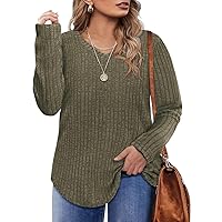 CARCOS Plus Size Tops for Women Long Sleeve Fall Shirts Lightweight Sweaters Basic V Neck Tunics 2024 Casual T Shirt XL-5XL