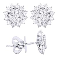 14K White Gold .82ct White Diamond Flower Stud Earrings