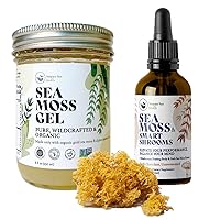 Organic Gold Sea Moss Gel & Chocolate Smart Shrooms Liquid Drops Bundle Organic Irish Sea Moss & Mushroom Complex - Nootropic Brain Supplements for Memory and Focus.