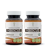 Secrets of the Tribe Hibiscus USDA Organic 60 Capsules (2 pcs.) | Made with Vegetable Capsules and Certified Organic Hibiscus (Hibiscus Sabdariffa) Dried Flower (2x60 Capsules)