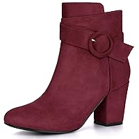 Perphy Round Toe Side Zip Buckle Chunky Heel Ankle Boots For Women