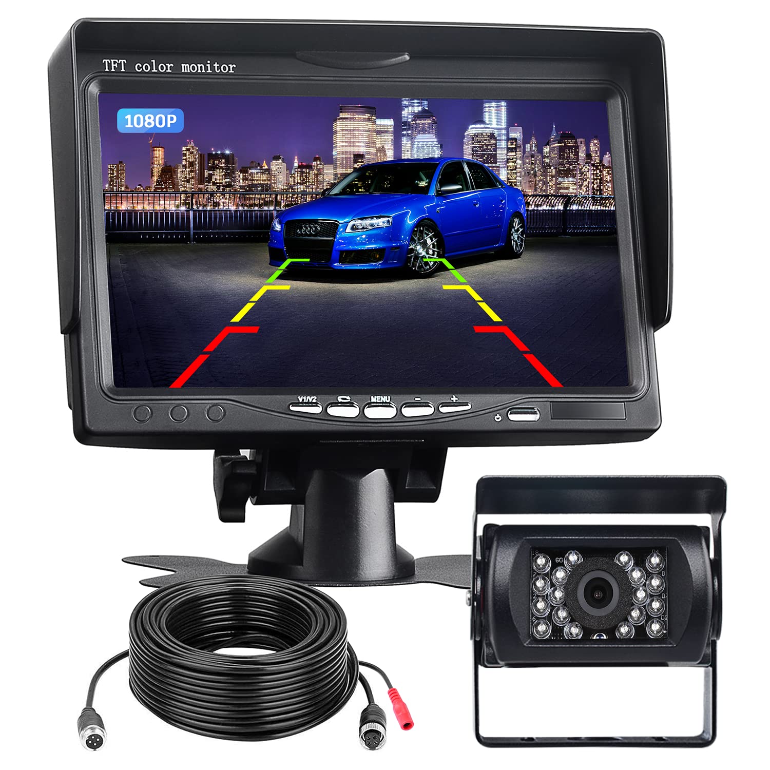 Backup Camera System, Rear View Camera 7'' Monitor Kit FHD 1080P Back Up Camera for Car Truck RV Minivan Waterproof Night Vision, Dual Channel Easy to Install Wired Camera