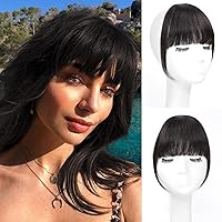 Clip in Bangs - 100% Human Hair French Bangs Clip in Hair Extensions, French Bangs Fringe with Temples Hairpieces for Women Curved Bangs for Daily Wear (French Bangs, brown black#)