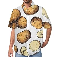 Potato Hand Drawn Food Men's Lapel Shirt Casual Button Down Tees Short-Sleeve Blouse Tops