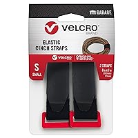 VELCRO Brand | Garage Organization | Elastic Cinch Straps with Buckle, 8in | Adjustable & Stretch | Fasten Power Cords, Store Holiday Light Strings, Organize Cables | Black, 2ct, Small - 8