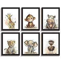 Nursery Wall Decor - Set of 6 Baby Wall Decor - Baby Safari Animals Faces Wall Decor, Picture Cute Animal Wall Prints Safari Nursery Decor for Boys Girls Nursery Wall Painting, Jungle Nursery Decor Set