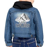 Little Explorer Toddler Hooded Denim Jacket - Mountain Jean Jacket - Cute Denim Jacket for Kids