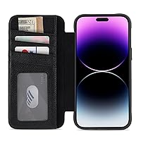 Case-Mate Wallet Folio iPhone 14 Pro Max Case - Black [10ft Drop Protection] [Compatible with MagSafe] Magnetic Flip Folio Cover Made w/ Genuine Pebbled Leather, Landscape Stand, Cash and Card Holder