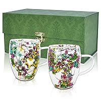 Glass Espresso Cups-Amazing True Flower Mugs Coffee Cup Milk Couple Double Wall Glass Mugs Funny Mothers' Day Birthday Gifts for You, Set of 2, 6.5 oz, GS666