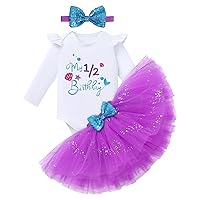 IMEKIS Baby Girl Mermaid 1st 2nd 3rd Birthday Outfit Cake Smash Romper Top + Tutu Skirt + Headband Winter Long Sleeve Clothes